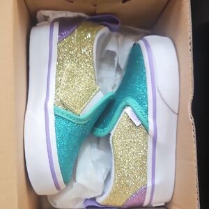 Vans Kids Sparkle Slip-On Sneakers - Teal, Gold, Purple